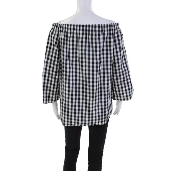 Do+Be Womens Plaid Off The Shoulder Blouse Black White Cotton Size Small - Picture 3 of 5